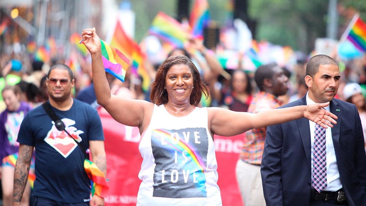 Pride two million spectators buoyed by the Supreme Court's Obergefell ruling on same sex marriage. Leticia James.